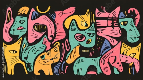Colorful Pop Art Style Cat Illustration
