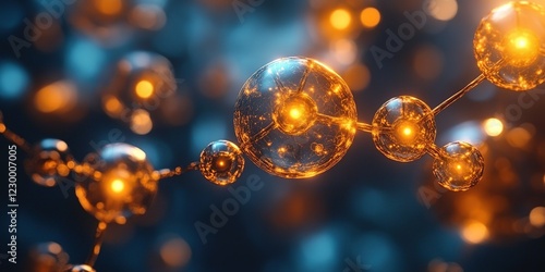 Glowing molecular structures create a captivating visual of scientific exploration in a dark environment