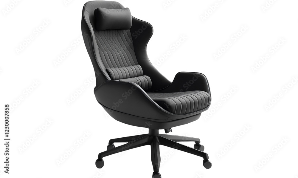 Modern Black Ergonomic Office Chair with Quilted Texture and Hig Modern Black Ergonomic Office Chair with Quilted Texture and Hig