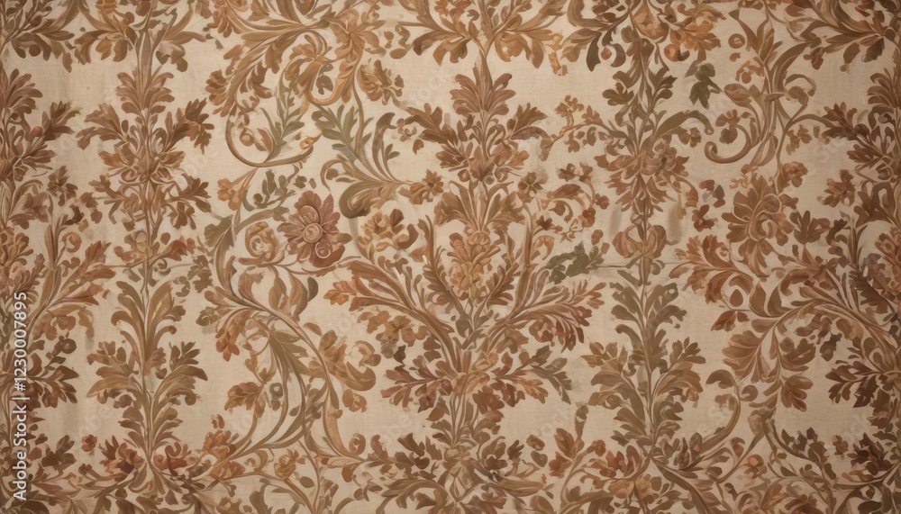 Intricate woven damask design featuring curved vines and leaves in muted earth tones, home decor , leafy, woven Intricate woven damask design featuring curved vines and leaves in muted earth tones, home decor , leafy, woven