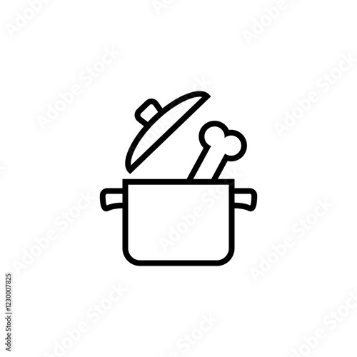 Bone broth icon. Saucepan with bone inside. Cooking soup in a pot. Vector illustration on white background.