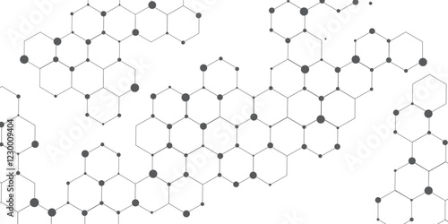 Molecular structure abstract tech background. Geometric white background. Vector banner design with hexagons. Science network pattern, connecting lines and dots Medical background, Vector illustration