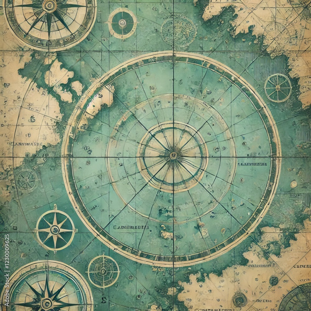 Obraz premium Close-up view of a textured background resembling an antique nautical chart or map 