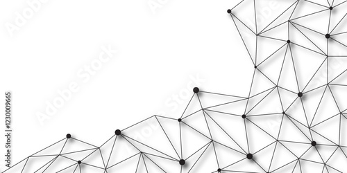 Abstract geometric background with connecting dots and lines with low poly triangle shapes. Polygonal Mesh Background Vector design digital technology concept Global network connection data structure.