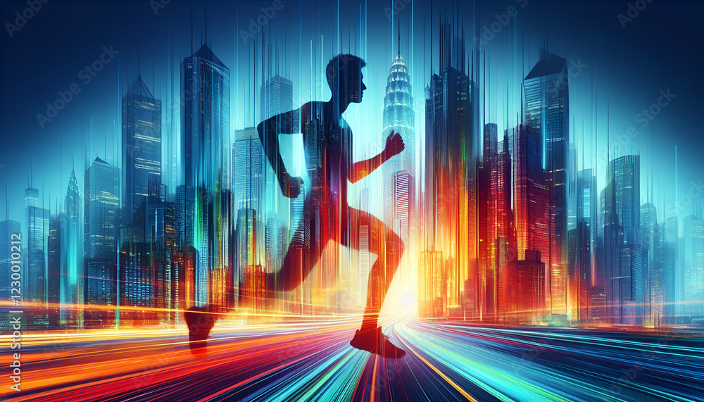 Futuristic Runner in a Digital Cityscape Futuristic Runner in a Digital Cityscape