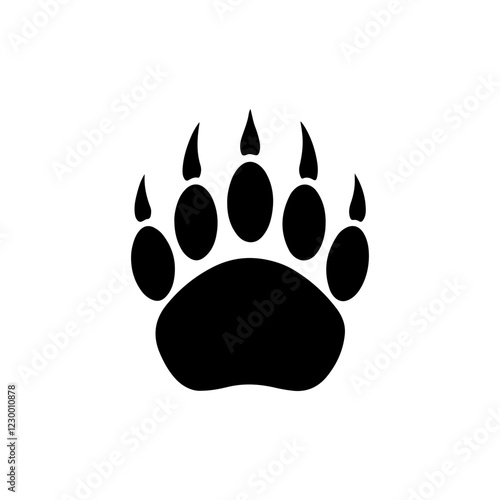Black Bear paw silhouette vector illustration on white background.