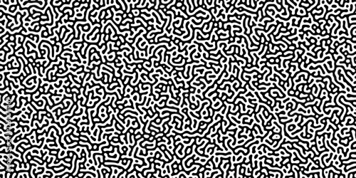 Turing reaction diffusion monochrome seamless pattern with chaotic motion .Linear design with biological shapes. Organic lines in memphis. abstract turing organic wallpaper background .	