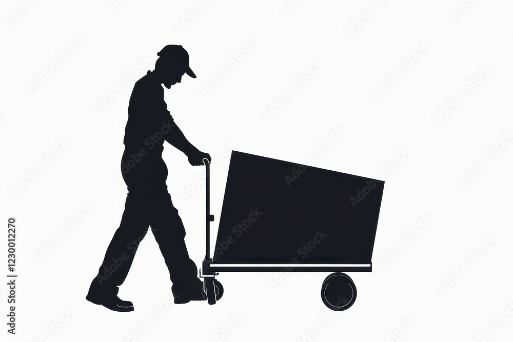 Worker Pushing a Heavy Industrial Cart Worker Pushing a Heavy Industrial Cart