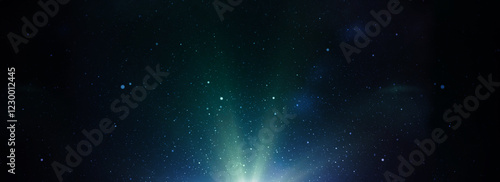 Light beams shining through universe filled with stars