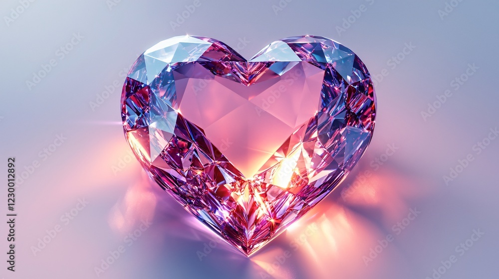 Sparkling Heart Shaped Gemstone With Faceted Surface Radiating Light And Soft Pink Hue Sparkling Heart Shaped Gemstone With Faceted Surface Radiating Light And Soft Pink Hue