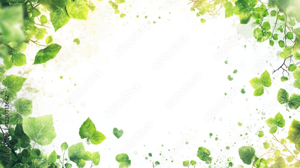 Fototapeta premium Green Ivy Leaves Frame on White Background for Design or Art Projects