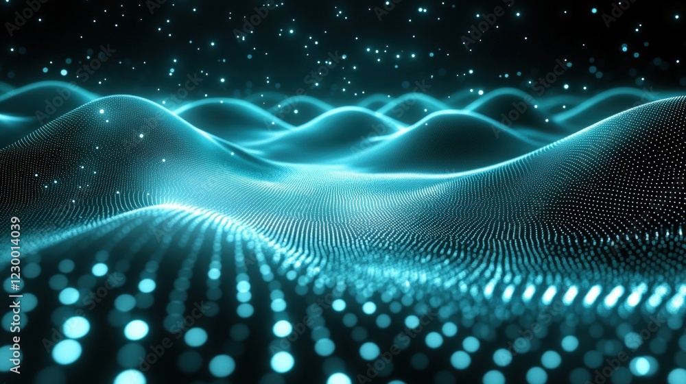 Abstract background featuring blue waves and dots creating a modern digital design element Abstract background featuring blue waves and dots creating a modern digital design element