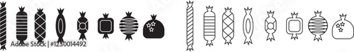 Sweets and candy icon set. Chocolate bars, caramel, toffee and lollipop on sticks, marmalade bears. Confectionery shop elements for birthday kids present cartoon flat isolated vector collection.