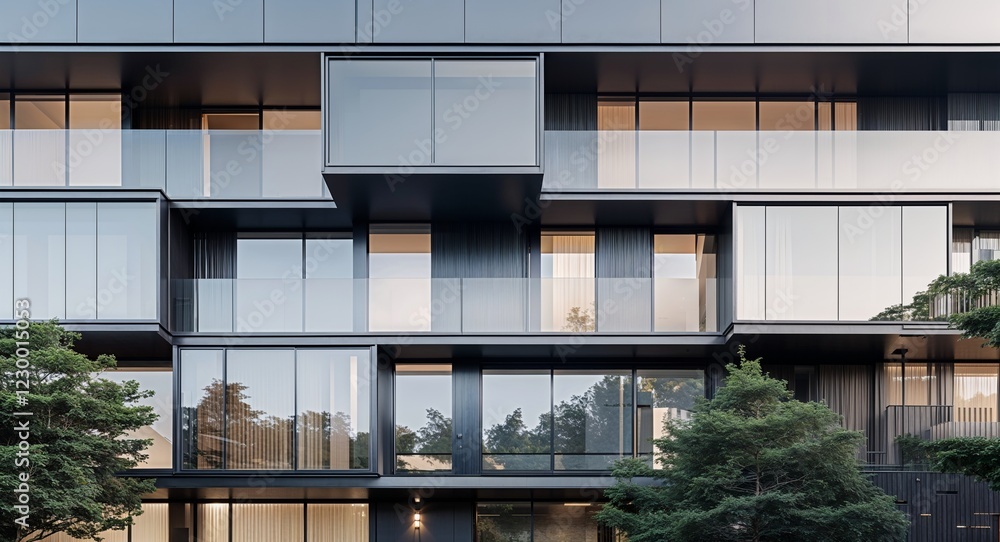 Modern facade with layered rectangular shapes Modern facade with layered rectangular shapes