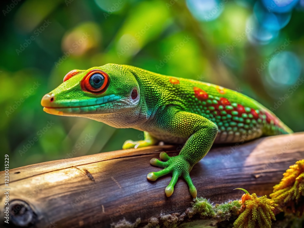 Fototapeta premium Candid Close-Up of a Koch's Giant Day Gecko on a Branch in Madagascar