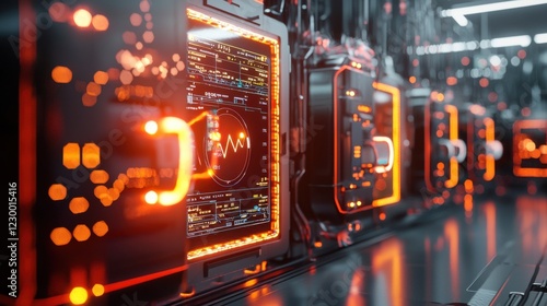 Futuristic 3D Render of Advanced Energy Storage System with Neon Lights