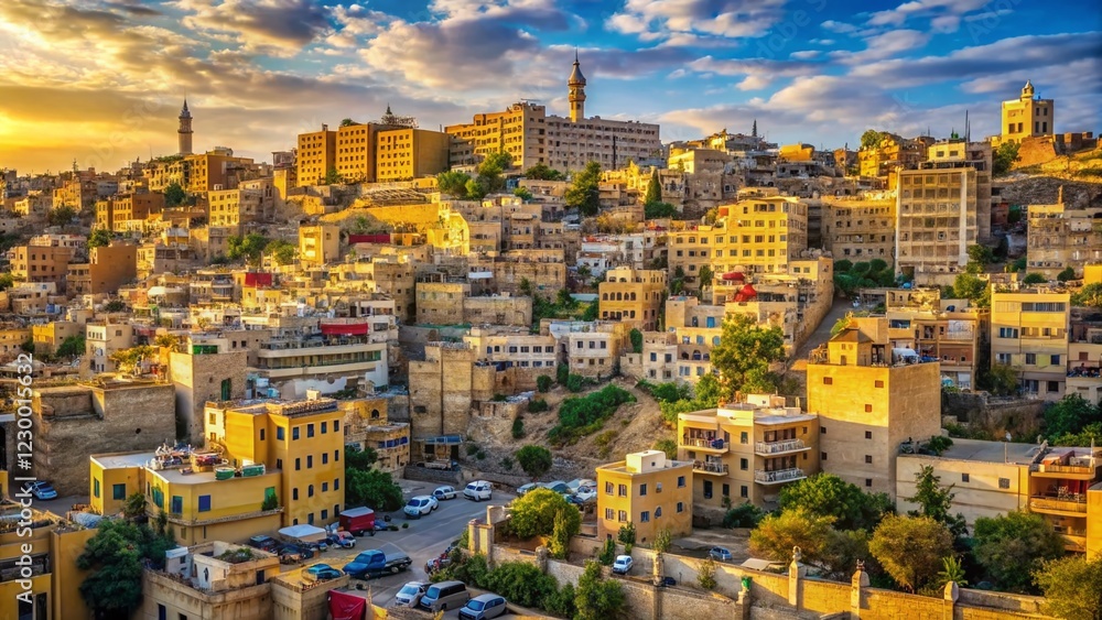 Fototapeta premium Candid Moments in Jordan City: Exploring Ancient Wonders and Modern Life