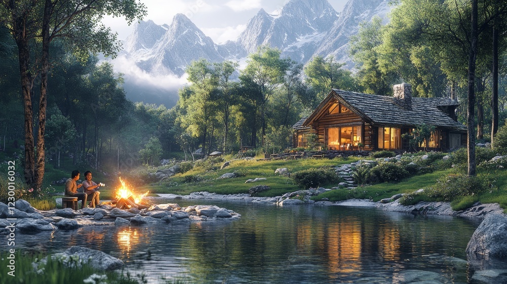 Fototapeta premium The quiet night in the mountain cabin