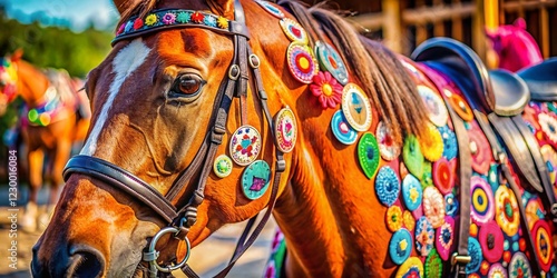 Candid Photo: Equestrian Sport Stickers on Horse Tack, Editable Design photo