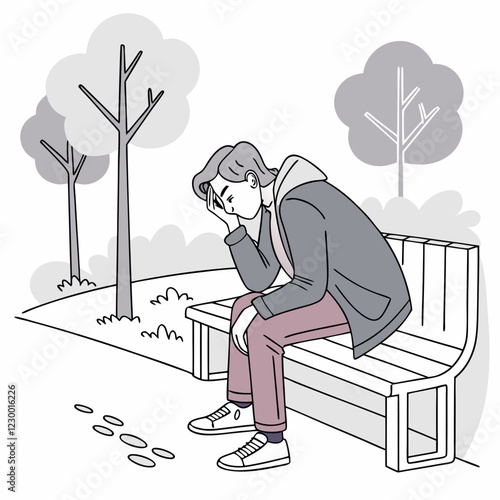 Tired person sitting on bench in a park