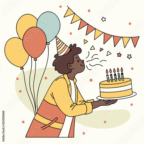 Person Celebrating A Birthday with cake and balloons