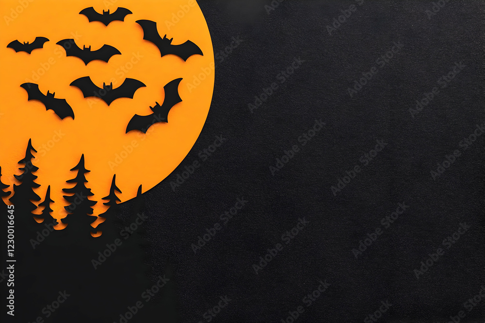 Halloween bats moon forest night card Halloween bats moon forest night card