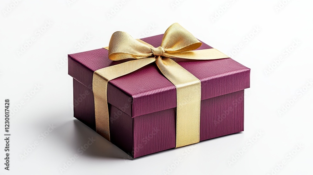 Elegant Gift Box with Gold Ribbon on a White Background Elegant Gift Box with Gold Ribbon on a White Background