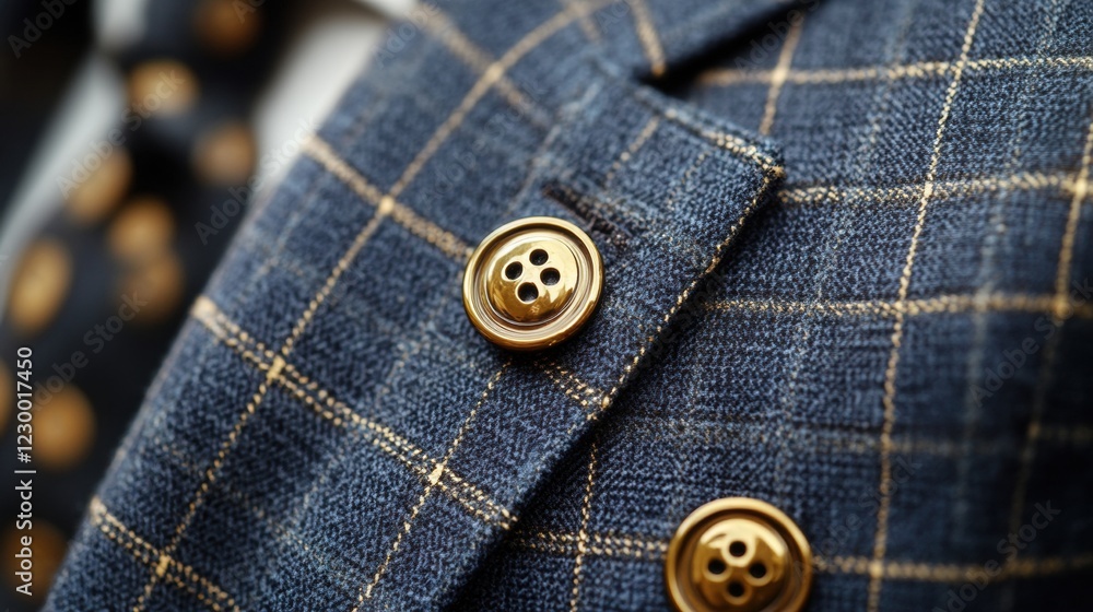 Elegant Blue Suit with Gold Buttons in Stylish Detail Close-Up Elegant Blue Suit with Gold Buttons in Stylish Detail Close-Up