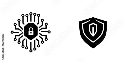 Design of futuristic cyber security symbols featuring hologram elements and intricate circuitry