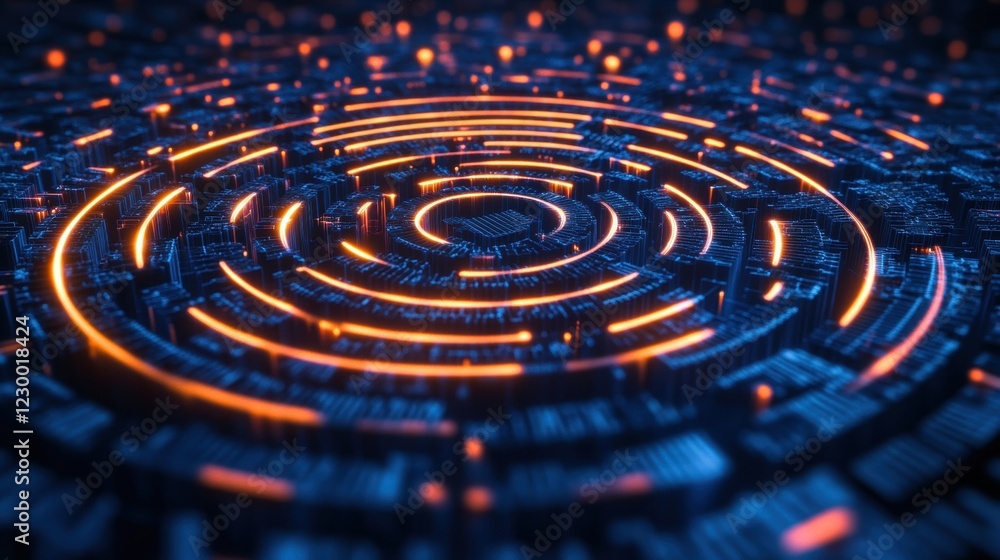 Abstract Digital Background with Glowing Circles and Waves Patterns Abstract Digital Background with Glowing Circles and Waves Patterns