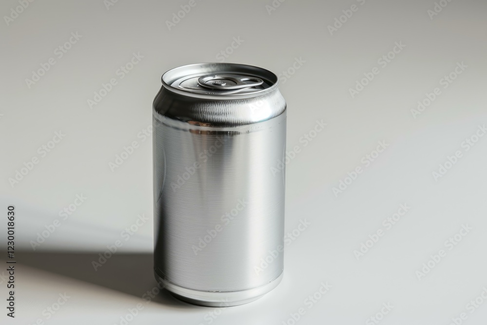 Aluminum can is standing on a white background casting a shadow Aluminum can is standing on a white background casting a shadow