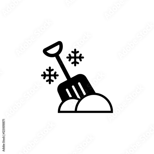 Shoveling and removal snow. Shovel snow. Vector icon. 
