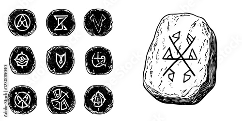 Mysterious ancient stones with intricate symbols displayed in a mysterious setting evoking curiosity and exploration