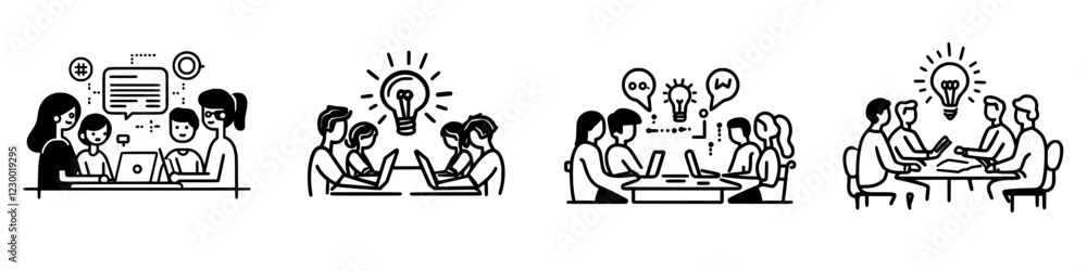 Collaboration among teams using laptops for brainstorming and problem-solving in a modern workspace Collaboration among teams using laptops for brainstorming and problem-solving in a modern workspace