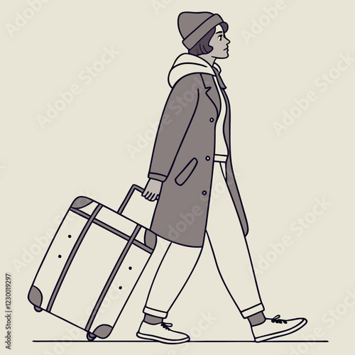 Person With A Suitcase walking in a minimalist style