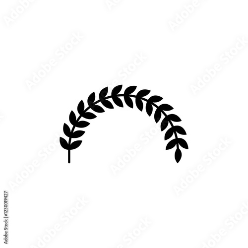 Black silhouette of bent semi circle spikelet. Semicircular curved round shape. 
