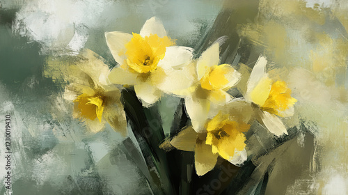 Artistic painting of yellow daffodils