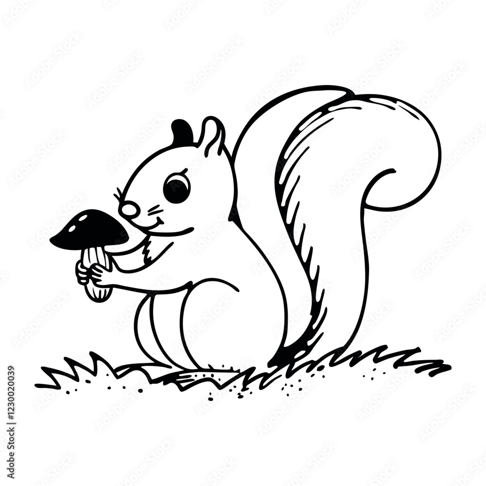 Vector illustration of a squirrel with a mushroom Vector illustration of a squirrel with a mushroom