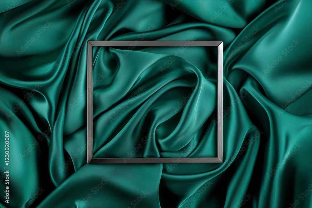 Fototapeta premium Emerald Green Silk Drape with Silver Frame Mockup