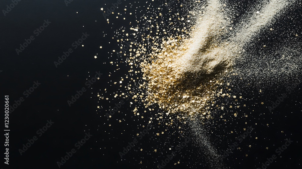Fototapeta premium Golden powder explosion against dark backdrop