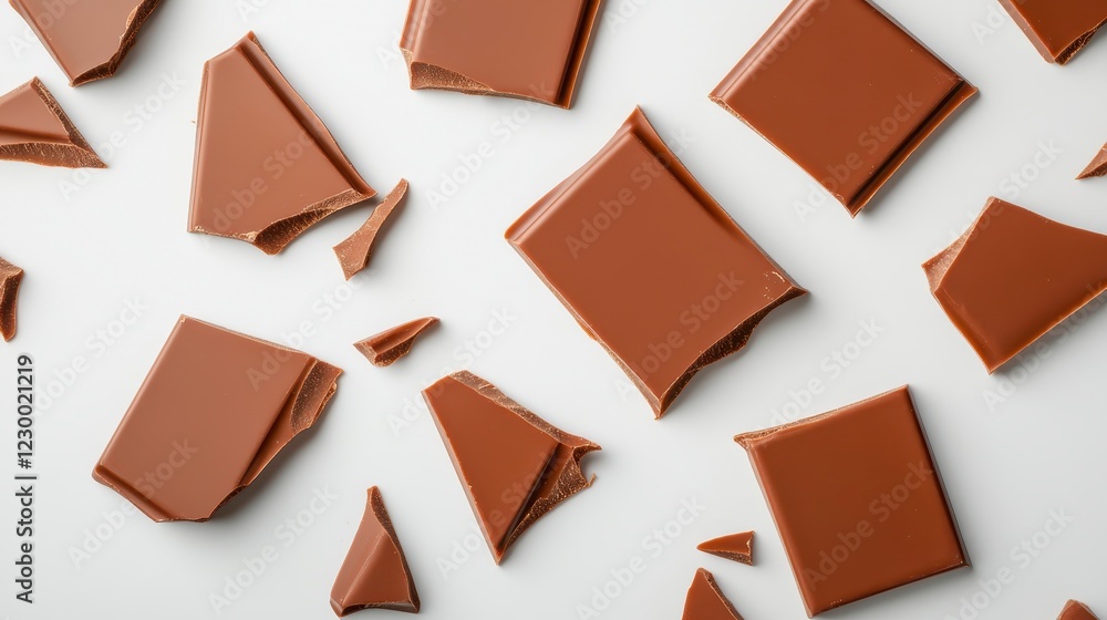 Broken Chocolate Pieces on White Background for Culinary Use Broken Chocolate Pieces on White Background for Culinary Use