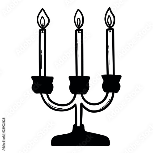 Hand drawn doodle candles on a candlestick on a white background.