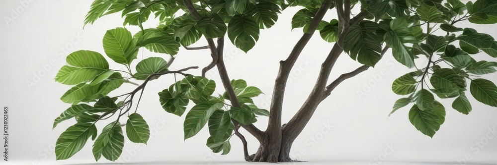 tree with large green leaves on white background, forest landscape, botanical, large leaves tree with large green leaves on white background, forest landscape, botanical, large leaves