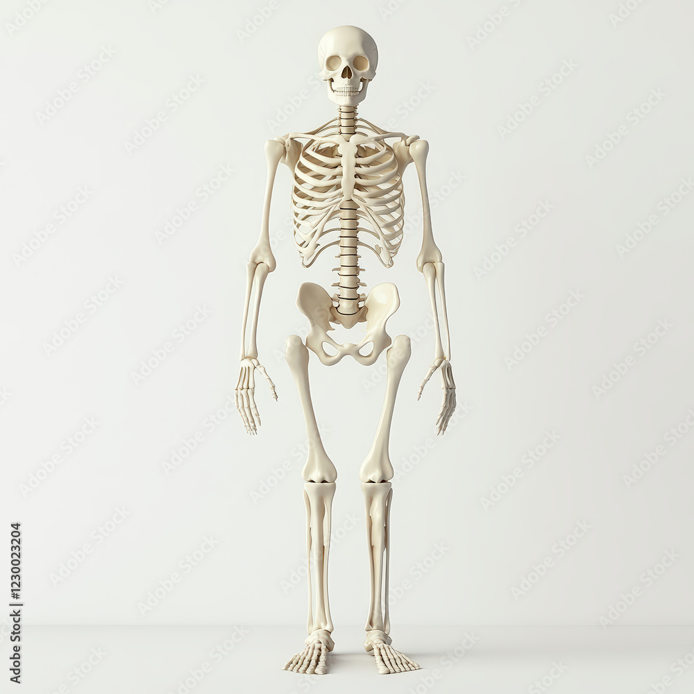 A white skeleton stands in front of a white wall. The skeleton is posed in a way that makes it look like it is in a museum or a science exhibit A white skeleton stands in front of a white wall. The skeleton is posed in a way that makes it look like it is in a museum or a science exhibit