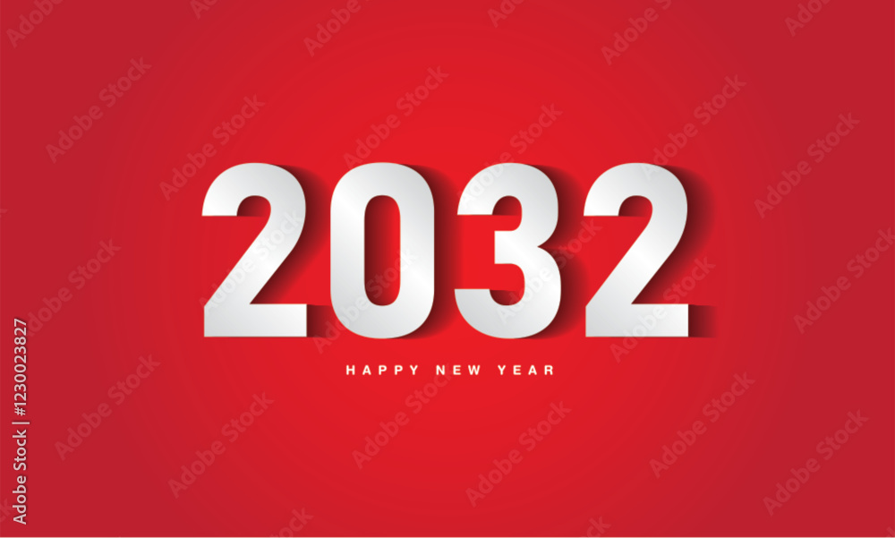 2032 Happy New Year on red background, 2032 text design, vector illustration, 2032 number design, Creative design for Greeting 2032 Happy New Year on red background, 2032 text design, vector illustration, 2032 number design, Creative design for Greeting