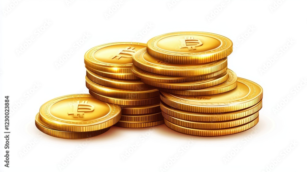 A stack of golden coins, financial growth concept, 3D illustration, realistic, isolated on white background A stack of golden coins, financial growth concept, 3D illustration, realistic, isolated on white background