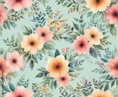 Wallpaper Mural Watercolor floral patterns on pastel background,  template ,  abstract,  business card Torontodigital.ca