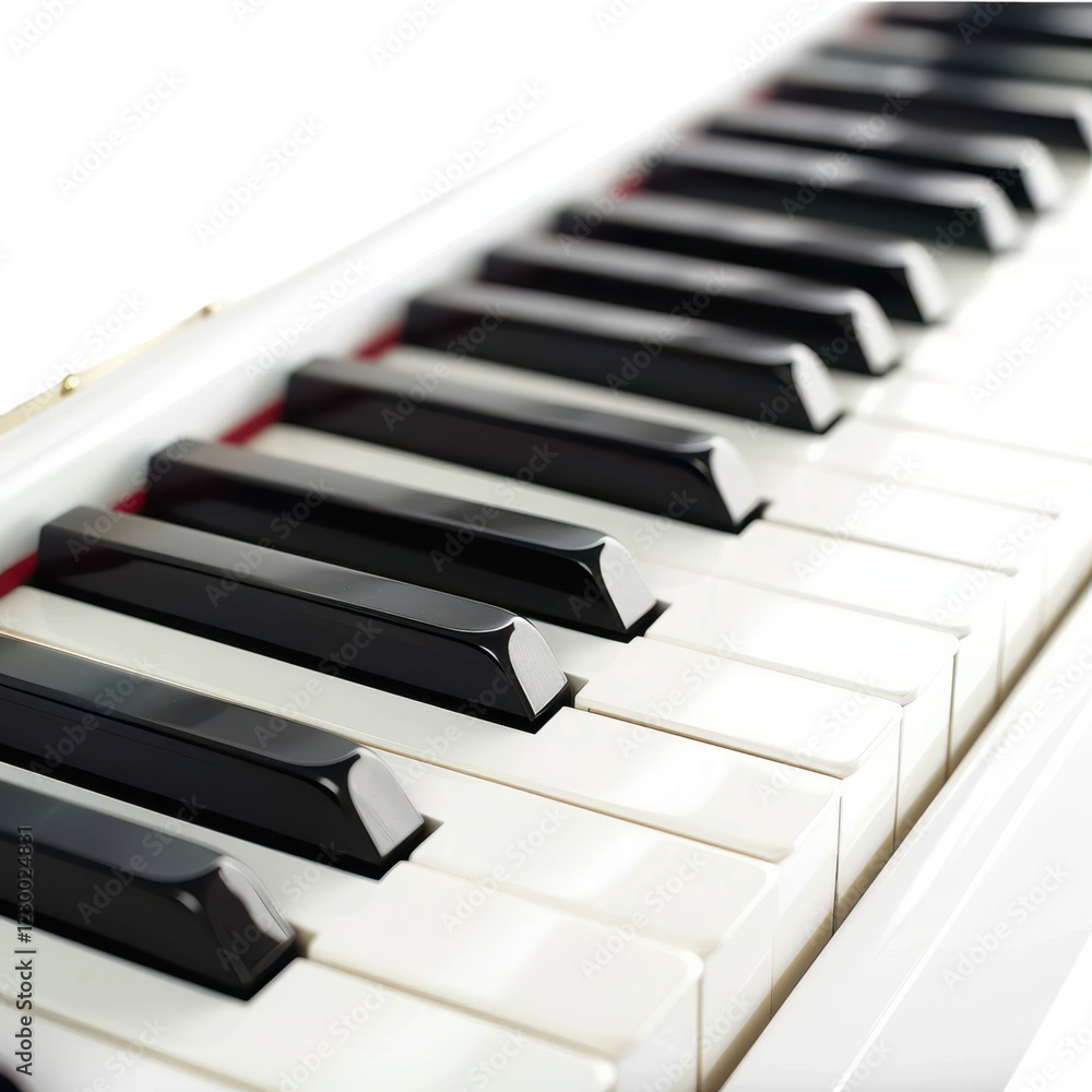 Elegant Piano Keyboard Close-Up with Glossy Black and White Keys Elegant Piano Keyboard Close-Up with Glossy Black and White Keys