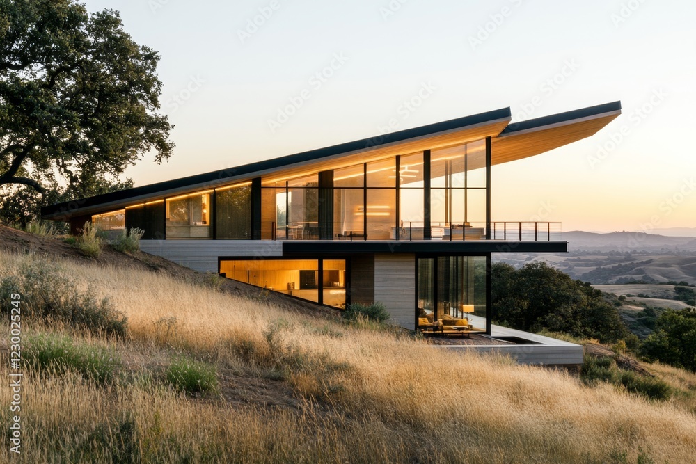A solar panel array installed on the roof of a modern home, with sunlight reflecting off the sleek glass panels A solar panel array installed on the roof of a modern home, with sunlight reflecting off the sleek glass panels