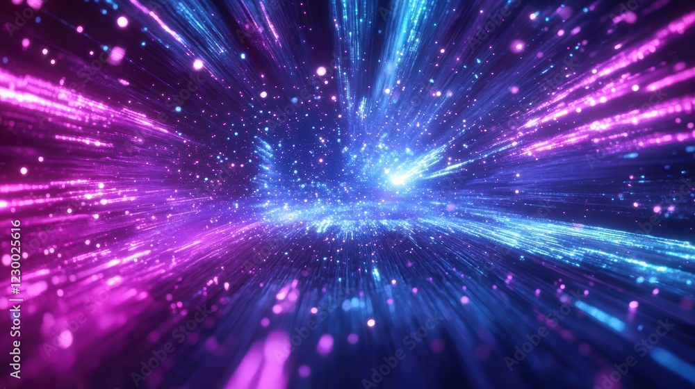 Naklejka premium Abstract futuristic background with purple and blue glowing neon moving high speed wave lines and bokeh lights. Visualization of sound waves. Data transfer. Fantastic wallpaper